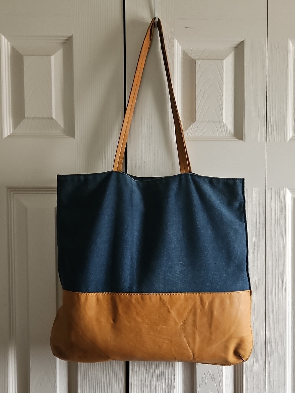 Hearth & Hand Navy and Tan Canvas Leather Tote